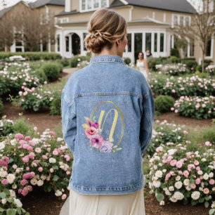 Monogramm Hochzeitsfarbenfroher rosafarbener, gold Jeansjacke