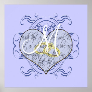 Monogramm-Hochzeitsgelübde-Herz Poster