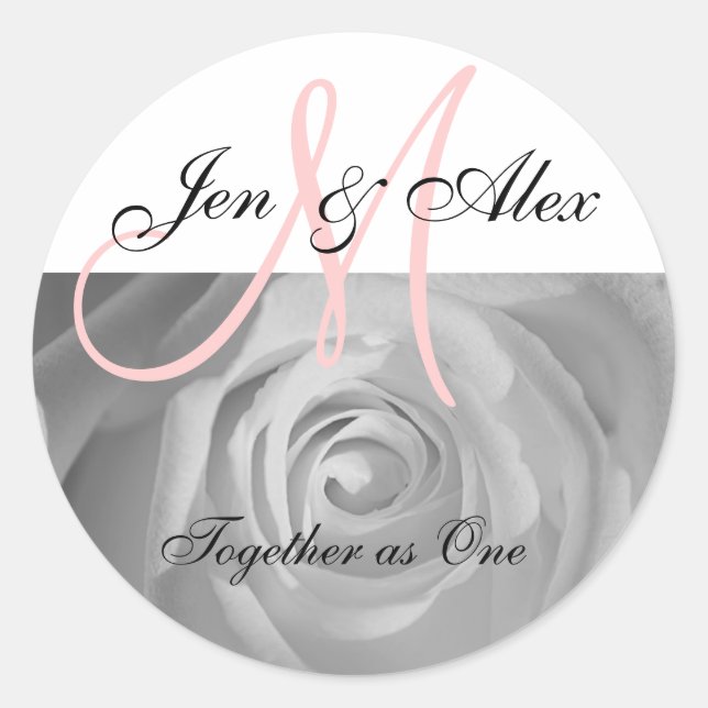 Monogramm-Hochzeitshinweis und Namensaufkleber Runder Aufkleber (Vorderseite)
