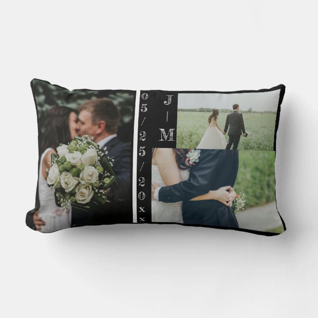 Monogramm Hochzeitskissen für mehrere Fotos Lendenkissen (Vorderseite)