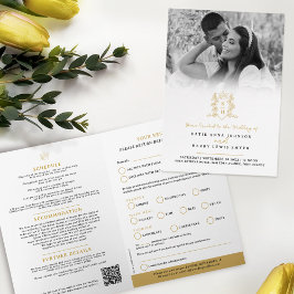 Monogramm Hochzeitsmahlzeit in Schwarzgoldkronen U Einladung