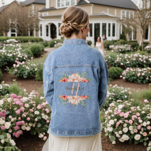 Monogramm Hochzeitspfirsich Orange Floral Jeansjacke