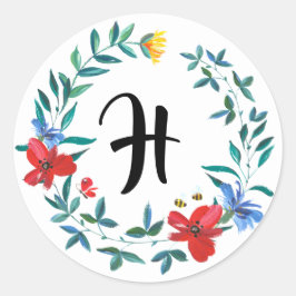 Monogramm-Hochzeitsticker für die Summer Wildblume Runder Aufkleber