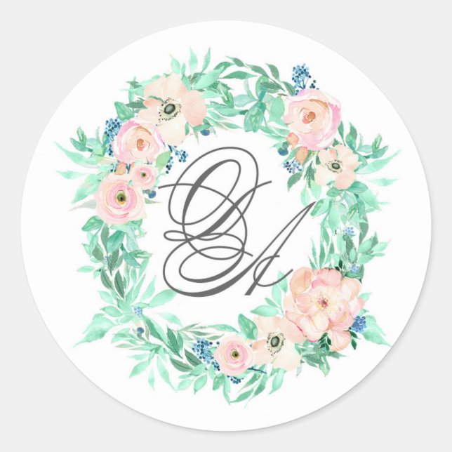 Monogramm-Hochzeitsticker Runder Aufkleber (Vorderseite)