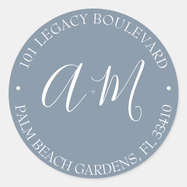 Monogramm-Hochzeitstil-Rücksendeadresse Runder Aufkleber (Vorderseite)