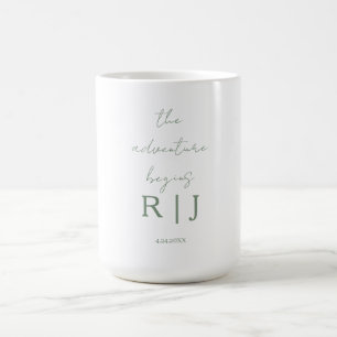 Monogramm-Hochzeitszitat-Abenteuer beginnt in Salb Kaffeetasse