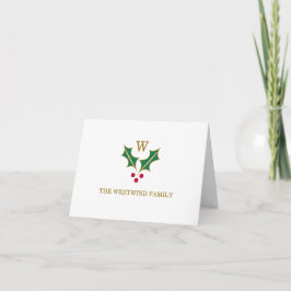 Monogramm-Holly-und-Beeren-Karte gefaltet