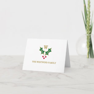 Monogramm-Holly-und-Beeren-Notizkarte gefaltet