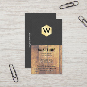Monogramm Holz Leinen Gold Visitenkarte