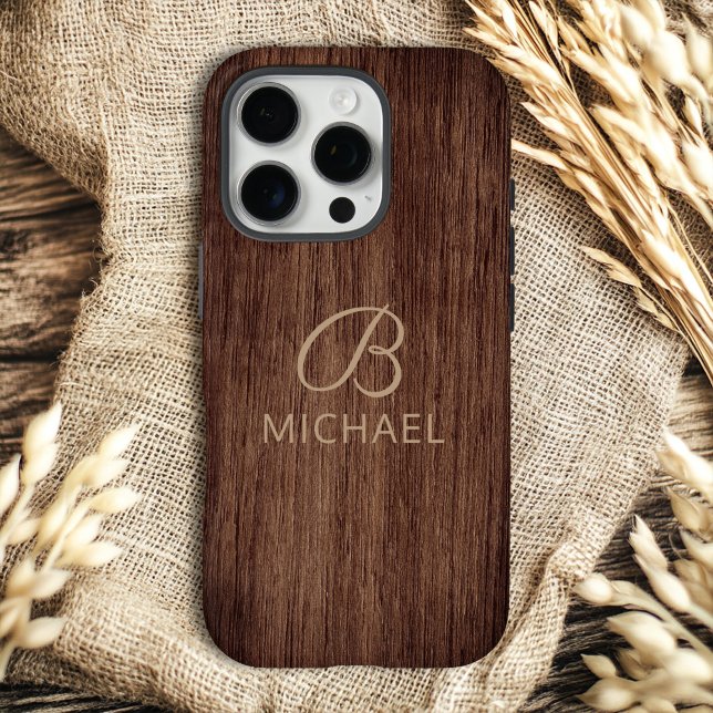 Monogramm Holzkörner aus Holz Personalisierter Nam iPhone 16 Pro Hülle (Von Creator hochgeladen)