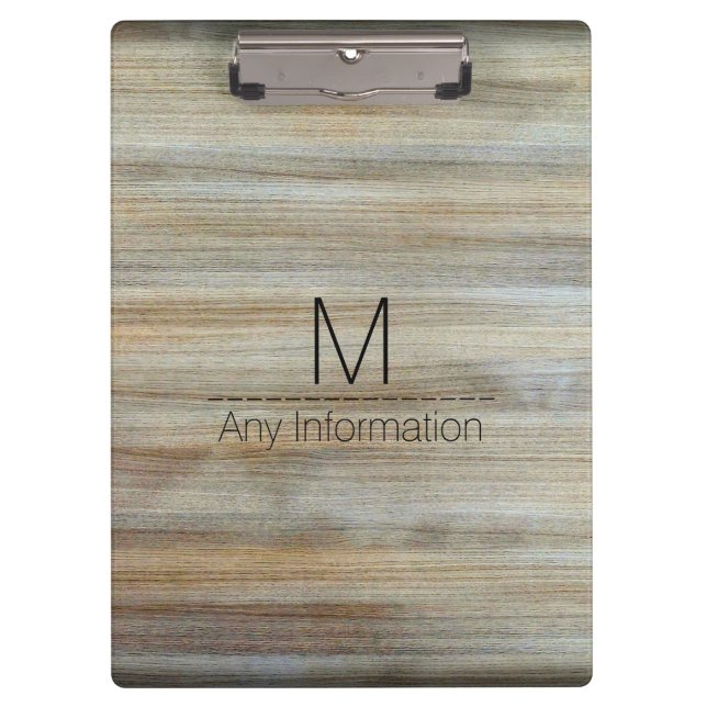 Monogramm Holzkörner-Textur #2 Klemmbrett (Vorderseite)