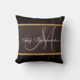 Monogramm Holzoptik Braun Jute Rustikal Kissen