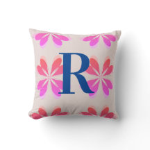 Monogramm Hot Pink Bright Orange Retro Blume