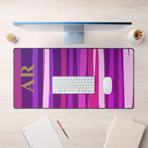 Monogramm Hot Pink Lila Streifen Gold Initialen Schreibtischunterlage