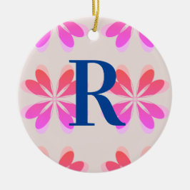 Monogramm Hot Pink Orange Retro Muster Keramik Ornament