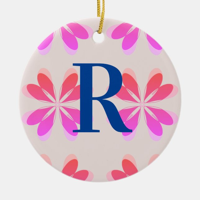 Monogramm Hot Pink Orange Retro Muster Keramik Ornament (Vorne)