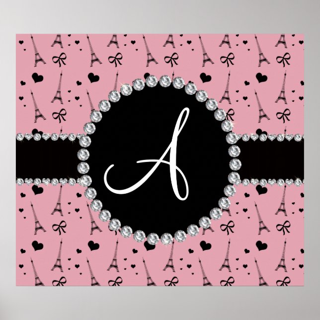 Monogramm hübsch-Rosa-Eiffelturm Poster (Vorne)