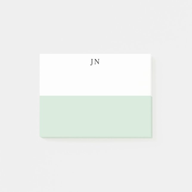 Monogramm hübsche grüne Pastell-Weiß-Farbbblock Post-it Klebezettel (Vorderseite)
