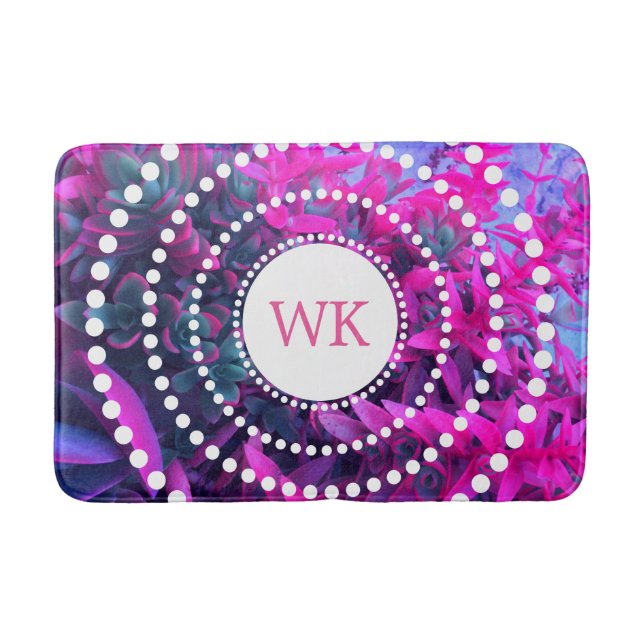 Monogramm-hübsche rosa und lila saftige Kunst Badematte (Vorderseite)