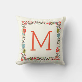 Monogramm hübscher Frühlingshorn aquamarin, rot Kissen Für Draußen