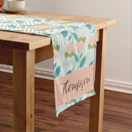 Monogramm Hübsches Retro botanisch mit Streifen bl Kurzer Tischläufer
