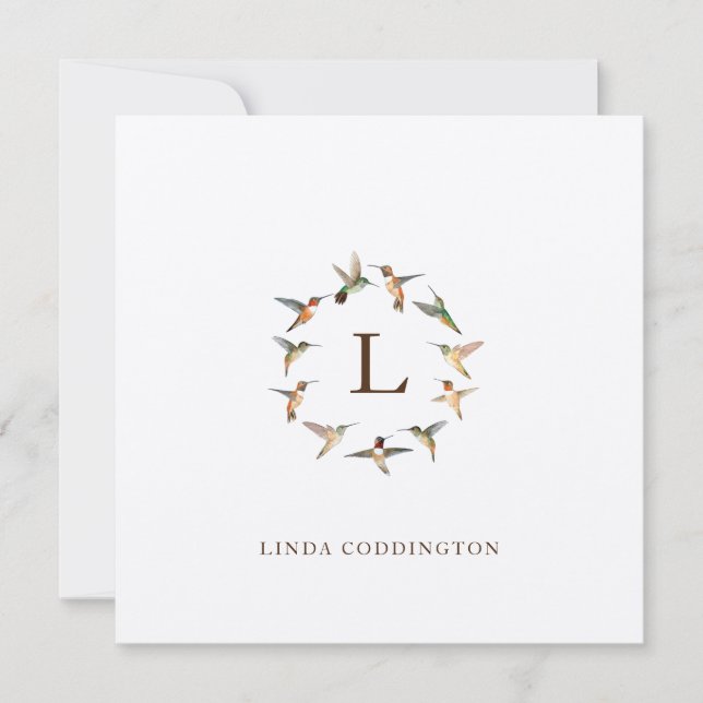 Monogramm Hummingbird-Note-Karte Mitteilungskarte (Vorderseite)