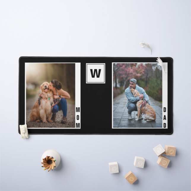 Monogramm Hund Mama Vater zwei FotoCollage Schreibtischunterlage (Kindertisch)