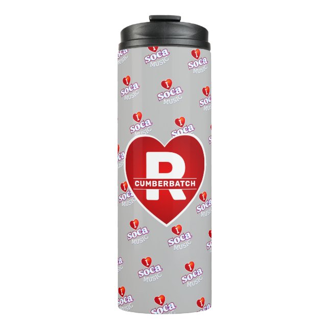 MONOGRAMM I  LIEBE SOCA auf GRAU Thermosbecher (Vorderseite)