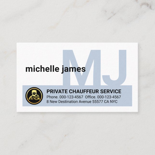 Monogramm Ihr Name Chauffeur Visitenkarte (Vorderseite)