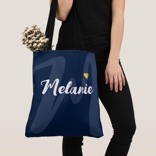 Monogramm Ihr Name Herz blau Tasche (Von Nahem)