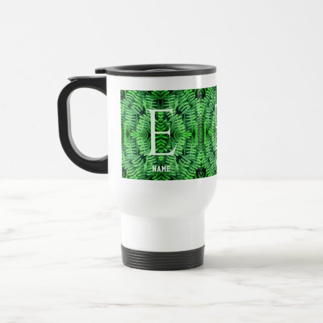 Monogramm Ihre Anfangsbuchstaben Grüne Farne Perso Reisebecher (Links)