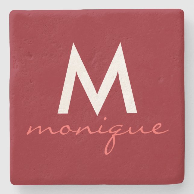 Monogramm im klassischen Rot Steinuntersetzer (Vorderseite)
