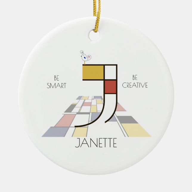 Monogramm im modernen Kunststil. Buchstabe J Keramik Ornament (Vorne)