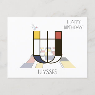Monogramm im modernen Kunststil. Buchstabe U Postkarte