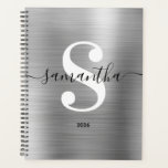 Monogramm im Schwarz-weißen und silbernen modernen Planer<br><div class="desc">Schwarz-Weiß-Monogramm mit modernster Kalligraphie im trendigen Stil und elegantem,  modernen Schriftart. Erhöhen oder verkleinern Sie die für Ihr Monogramm benötigte Größe des Schriftartes. Behalt das Format des Schuljahres oder ändere den Anzug deiner Bedürfnisse. Schwarz,  Weiß und Imitat silber Graustufen ombre Folie personalisiert Planer für sie.</div>