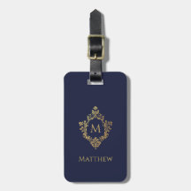 Monogramm im Wappen Navy Blau Elegantes Falschgold