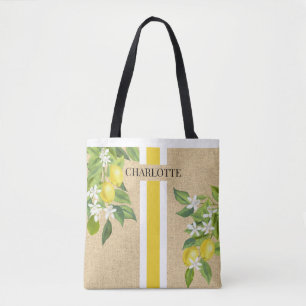 Monogramm-Imitate für Zitronen und Blüten Tasche