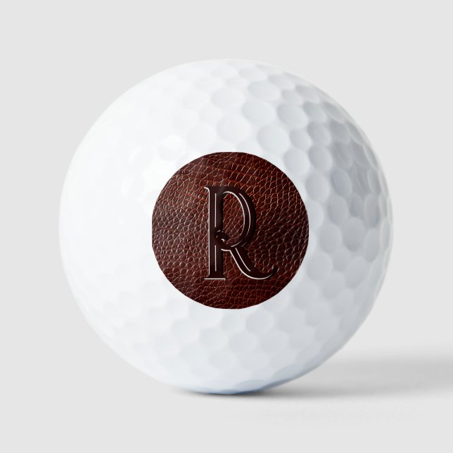 Monogramm Imitate Lederbraun Golfball (Vorderseite)