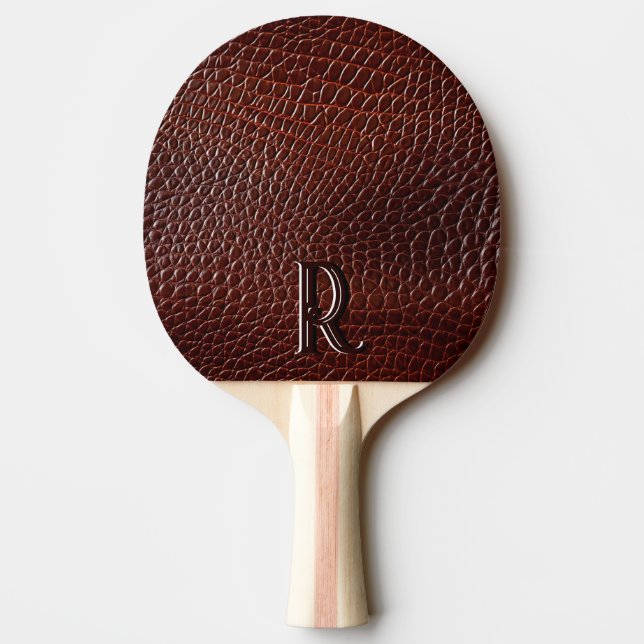 Monogramm Imitate Lederbraun Tischtennis Schläger (Rückseite)
