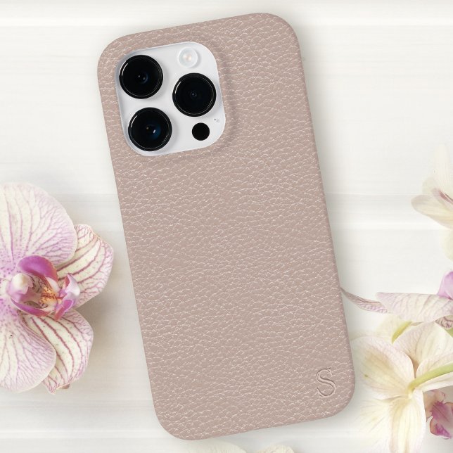 Monogramm-Imitate Rosa Leder iPhone Hülle (A pretty blush pink faux leather look phone case with space for your initial)