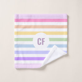 Monogramm in der weiß-Circle-Pastel-Rainbow-Streif Badhandtuch Set