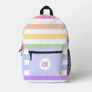 Monogramm in der weiß-Circle-Pastel-Rainbow-Streif Bedruckter Rucksack