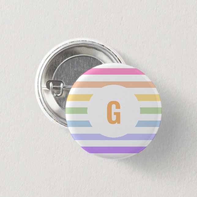 Monogramm in der weiß-Circle-Pastel-Rainbow-Streif Button (Vorne & Hinten)