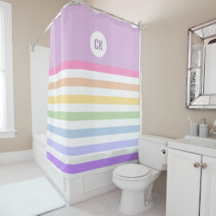 Monogramm in der weiß-Circle-Pastel-Rainbow-Streif Duschvorhang