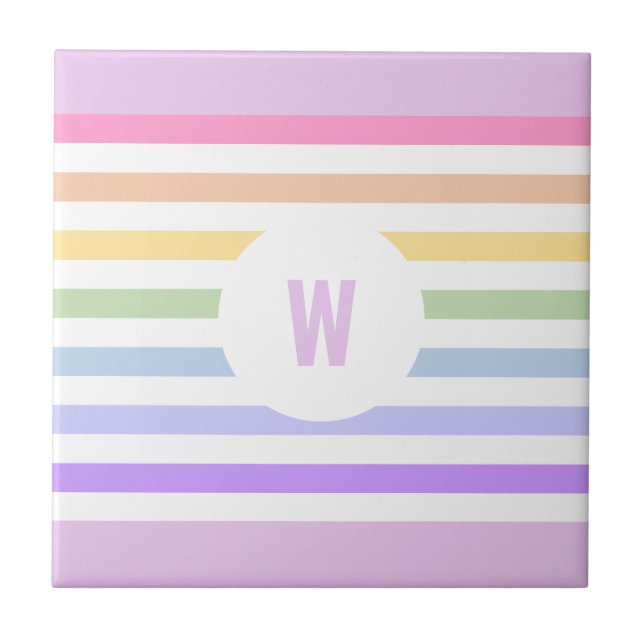 Monogramm in der weiß-Circle-Pastel-Rainbow-Streif Fliese (Vorderseite)