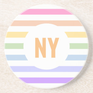 Monogramm in der weiß-Circle-Pastel-Rainbow-Streif Getränkeuntersetzer