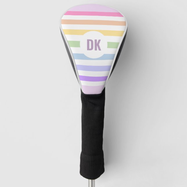 Monogramm in der weiß-Circle-Pastel-Rainbow-Streif Golf Headcover (Vorderseite)