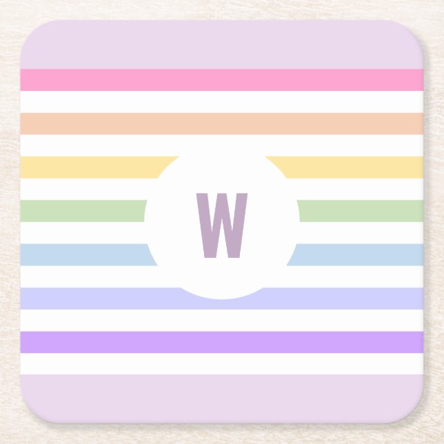 Monogramm in der weiß-Circle-Pastel-Rainbow-Streif Rechteckiger Pappuntersetzer (Vorderseite)