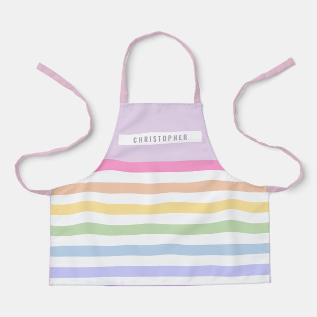Monogramm in der weiß-Circle-Pastel-Rainbow-Streif Schürze (Vorderseite)