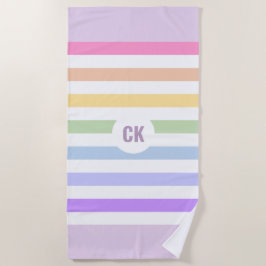 Monogramm in der weiß-Circle-Pastel-Rainbow-Streif Strandtuch